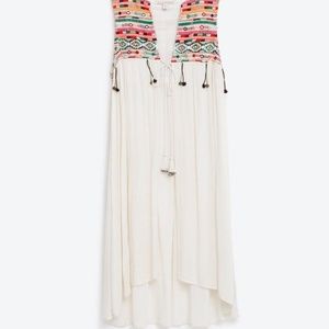 Embroidered Long Waistcoat PomPoms Ecru Cream